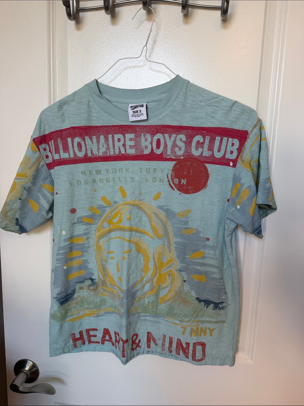 Billionaire Boys Club Light Teal Graphic Tee with Red & Yellow Accents